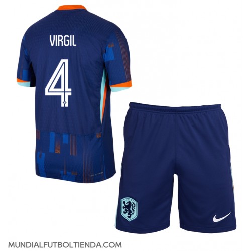 Camiseta Países Bajos Virgil van Dijk #4 Segunda Equipación Replica Eurocopa 2024 para niños mangas cortas (+ Pantalones cortos)